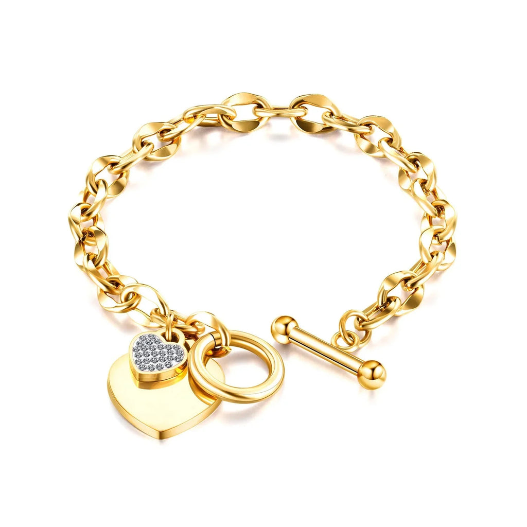 Double Heart Women's Chain Bracelet Gold