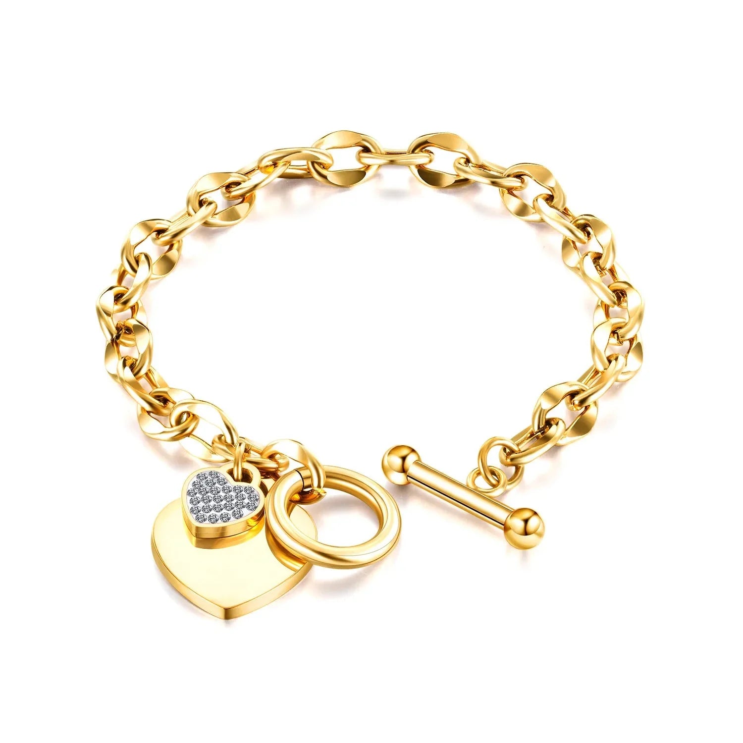 Double Heart Women's Chain Bracelet Gold