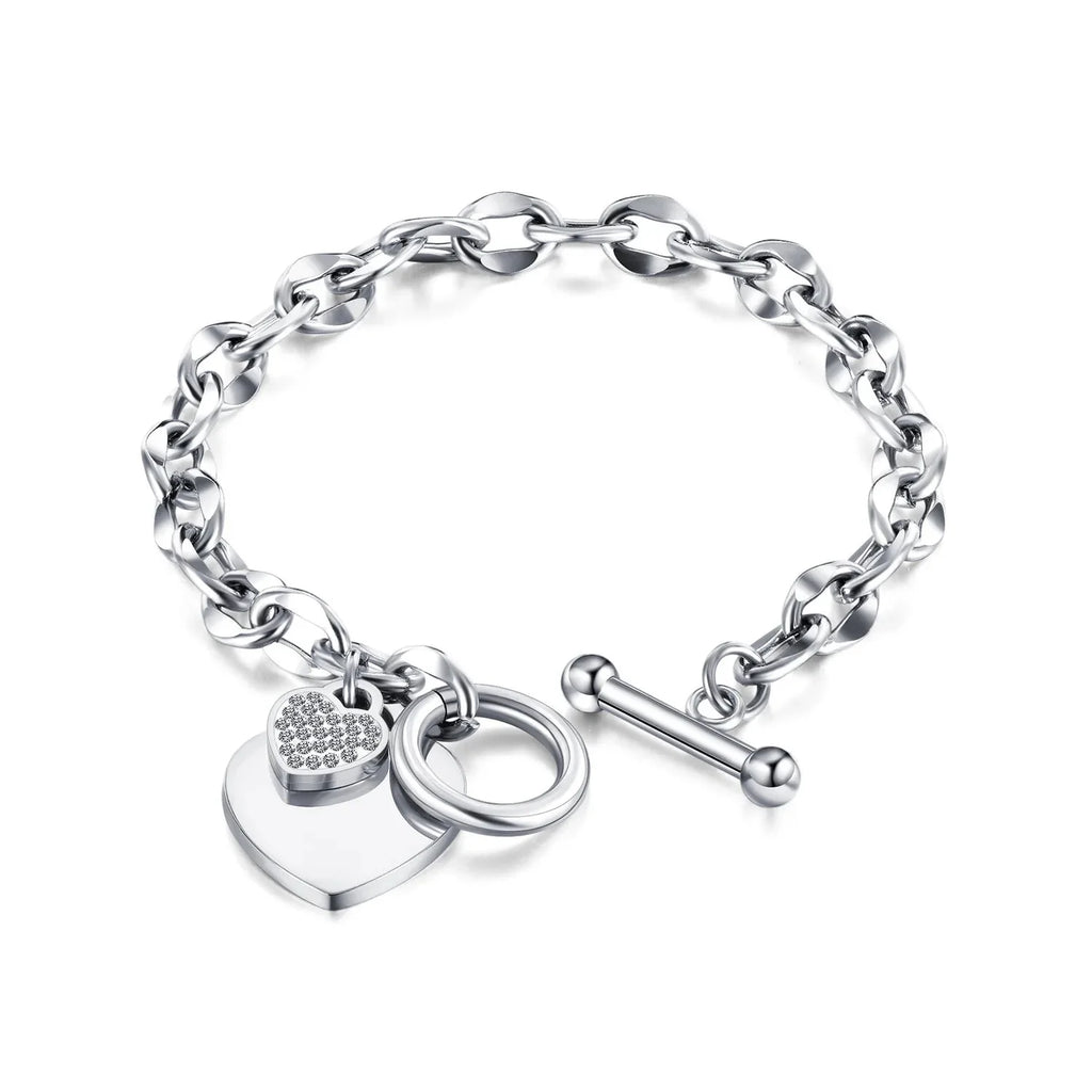 Double Heart Women's Chain Bracelet Silver