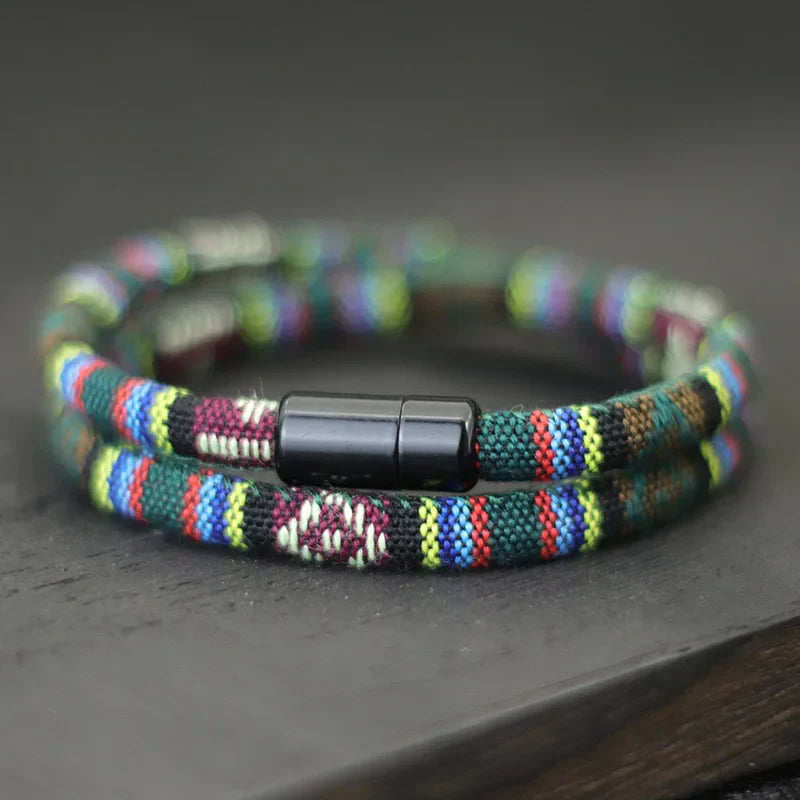 Multicolor Ethnic Double Braided Bracelet green