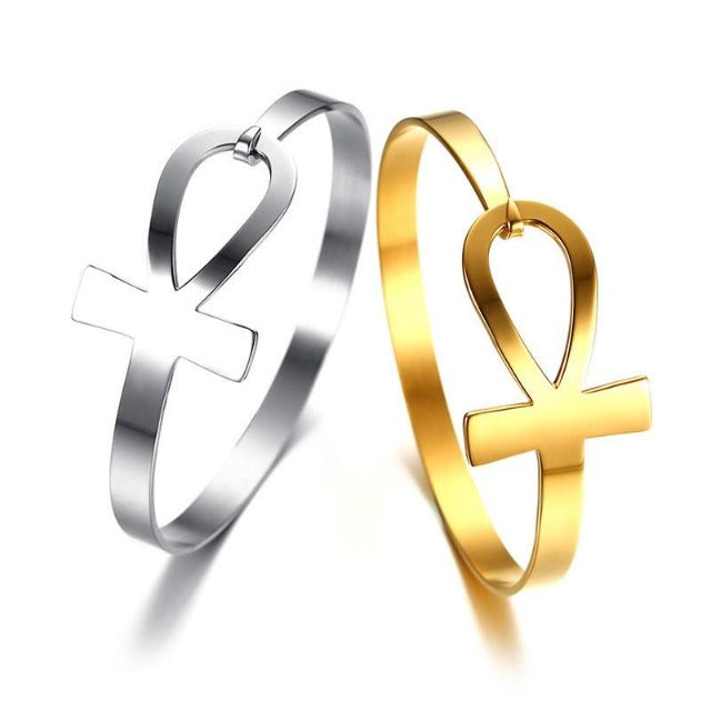 Women's Egyptian Ankh Cross Bracelet in gold and silver