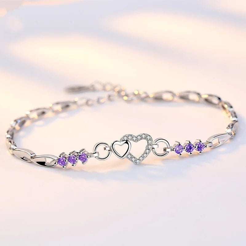 Elegant Bracelet with Purple Zircon Heart