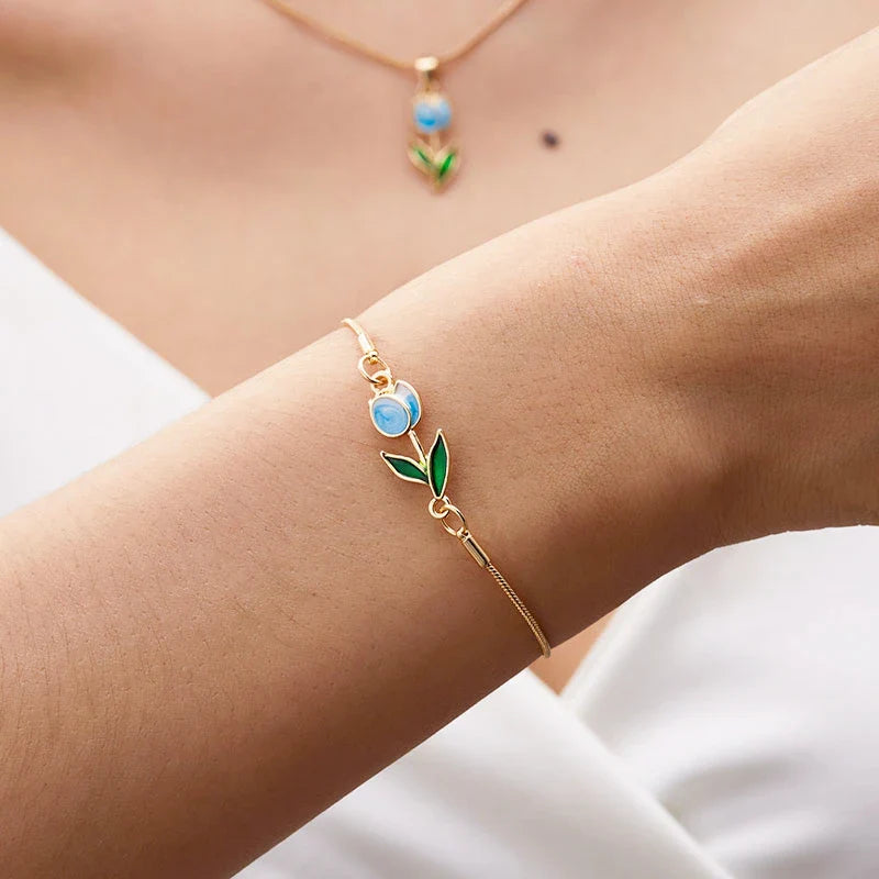 Elegant Blue Tulip Flower Bracelet