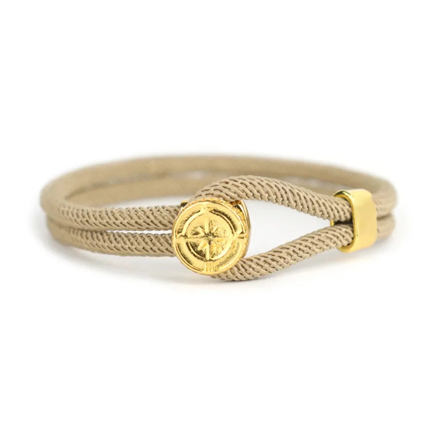 Beige Nautical Compass Rose Rope Bracelet