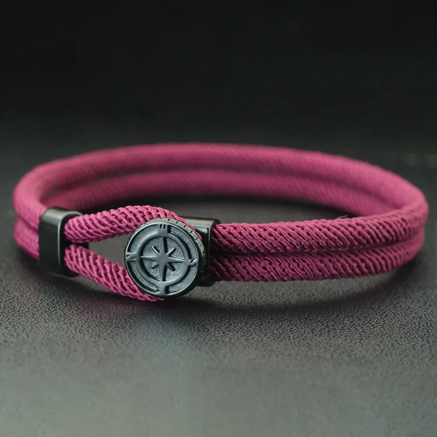 Black Compass Rope Bracelet Rose of the Winds burgundy