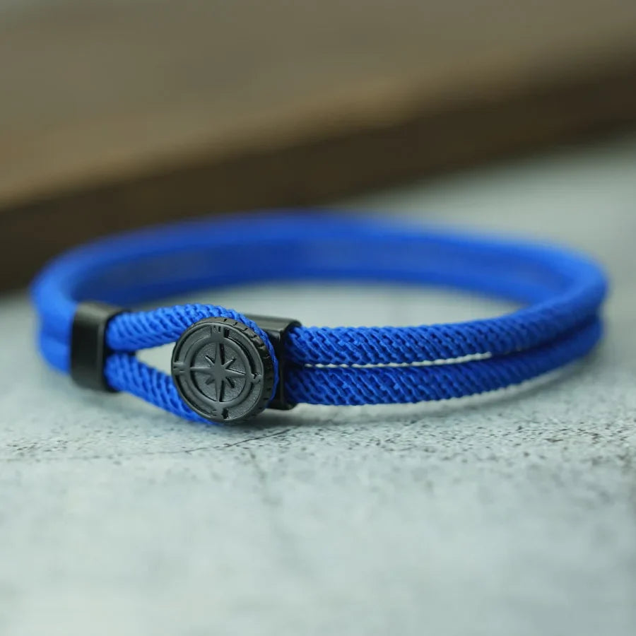 Black Compass Rope Bracelet Rose of the Winds royal blue