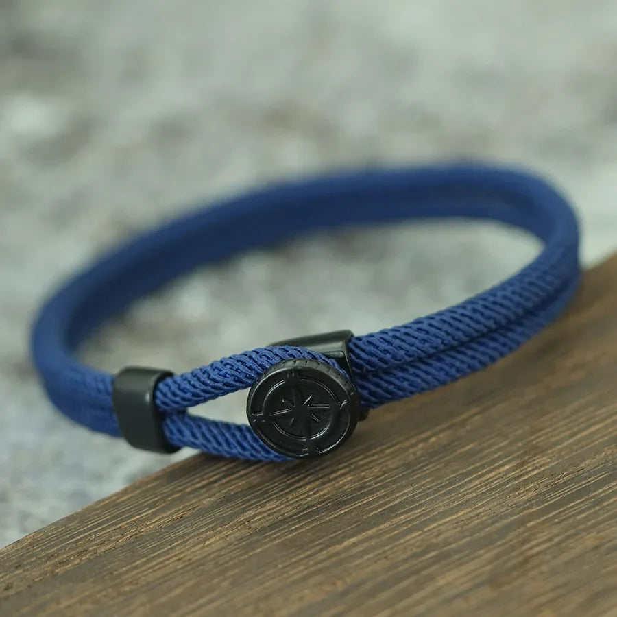 Black Compass Rope Bracelet Rose of the Winds navy blue
