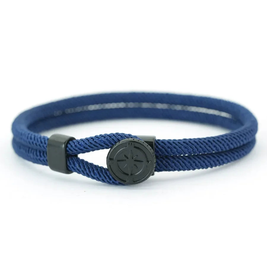 Black Compass Rope Bracelet Rose of the Winds navy blue