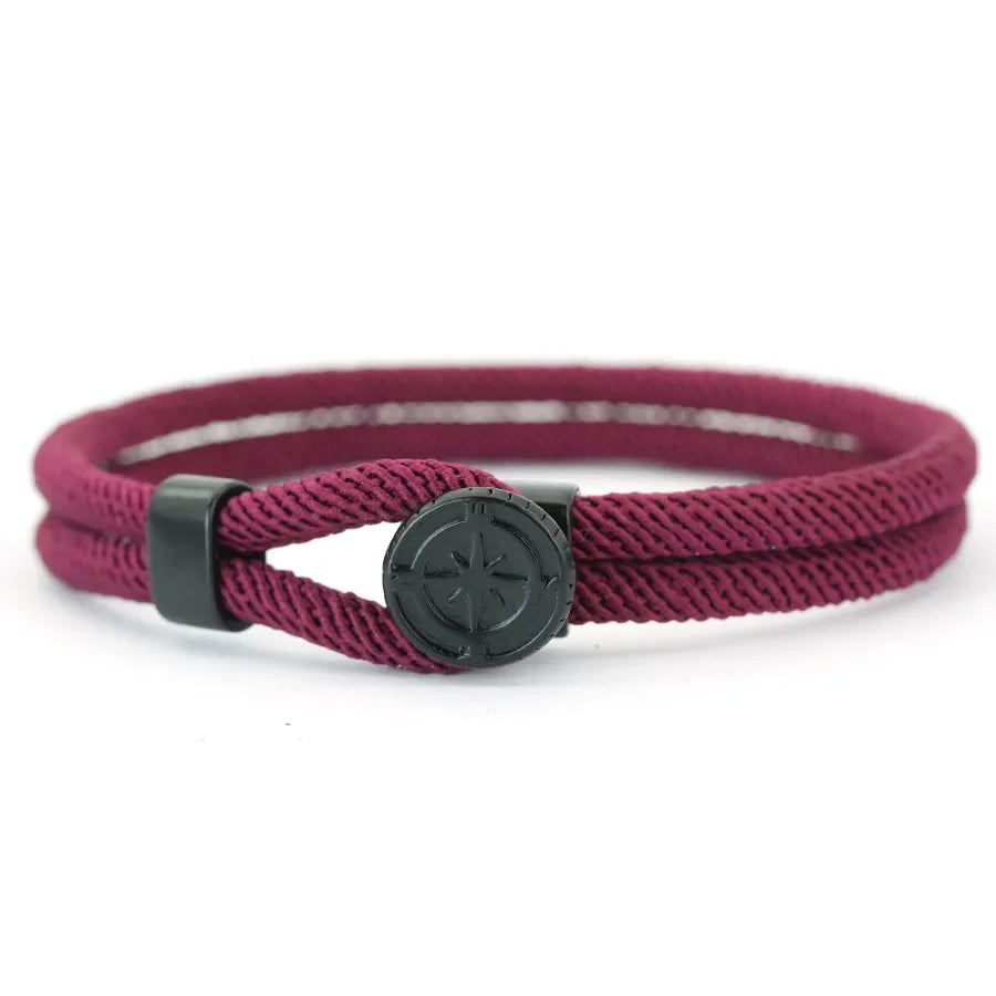 Black Compass Rope Bracelet Rose of the Winds burgundy