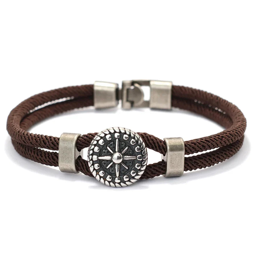 Brown Rope Bracelet with Compass Rose