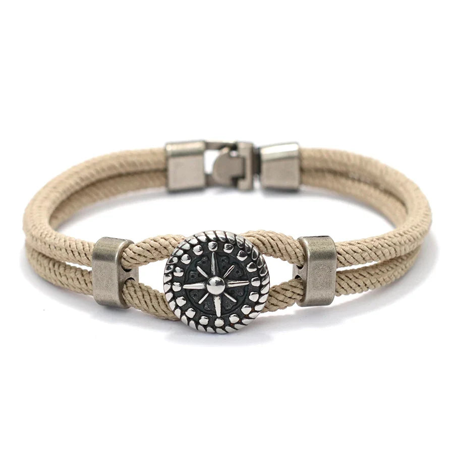 Beige Rope Bracelet with Compass Rose