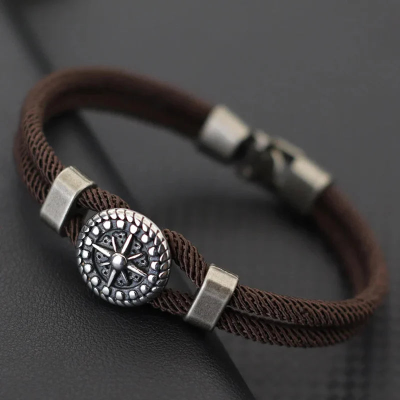 Brown Rope Bracelet with Compass Rose