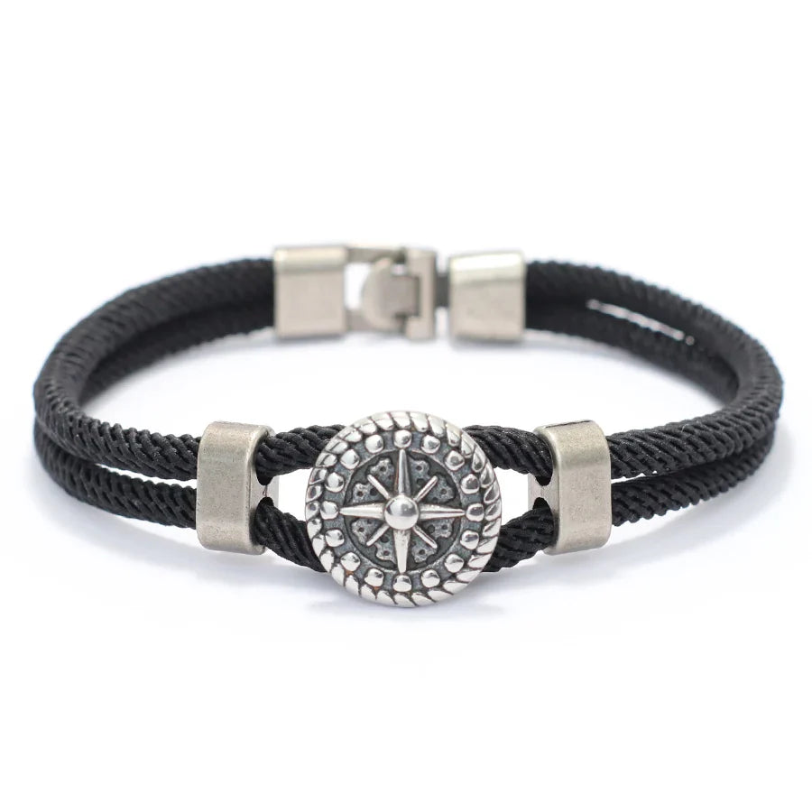 Black Rope Bracelet with Compass Rose