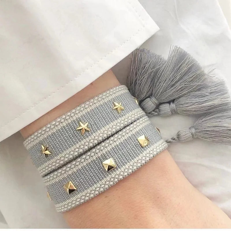 Rope Bracelet with Stars for Men or Women gray
