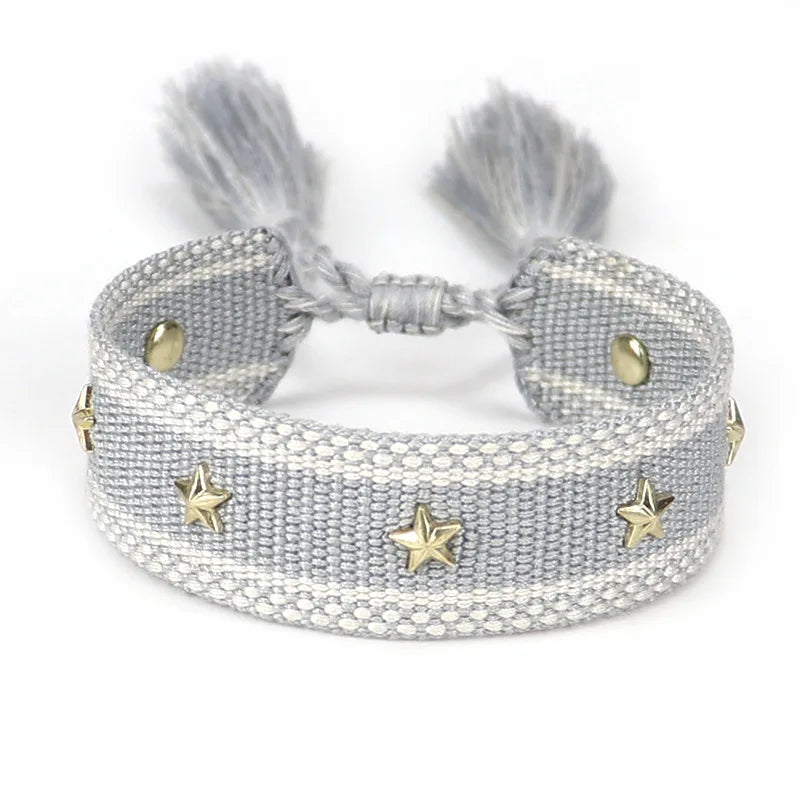 Rope Bracelet with Stars for Men or Women gray