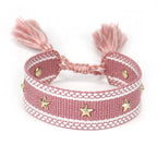 Rope Bracelet with Stars for Men or Women dark pink