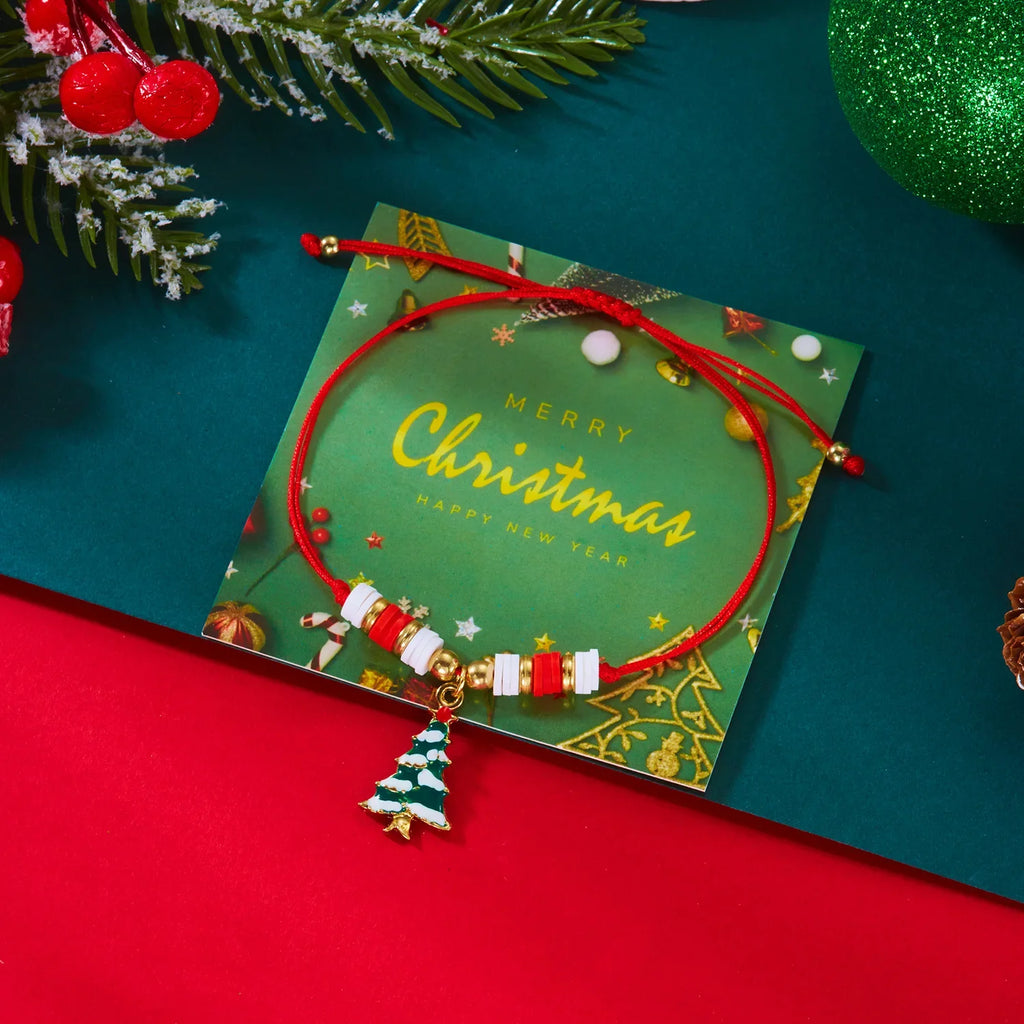 Rope Bracelet with Red Christmas Tree Pendant