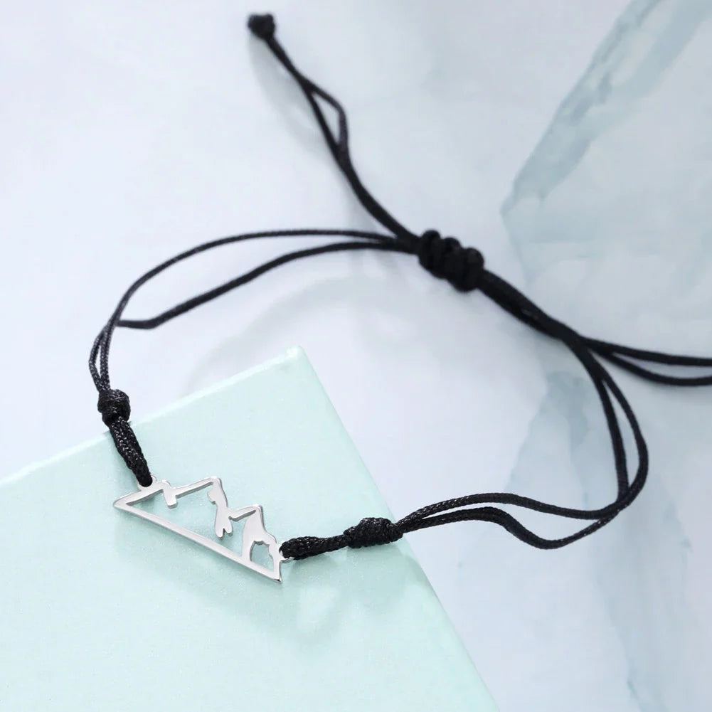 Bracelet with Rope and Mountain Pendant for Women or Men black