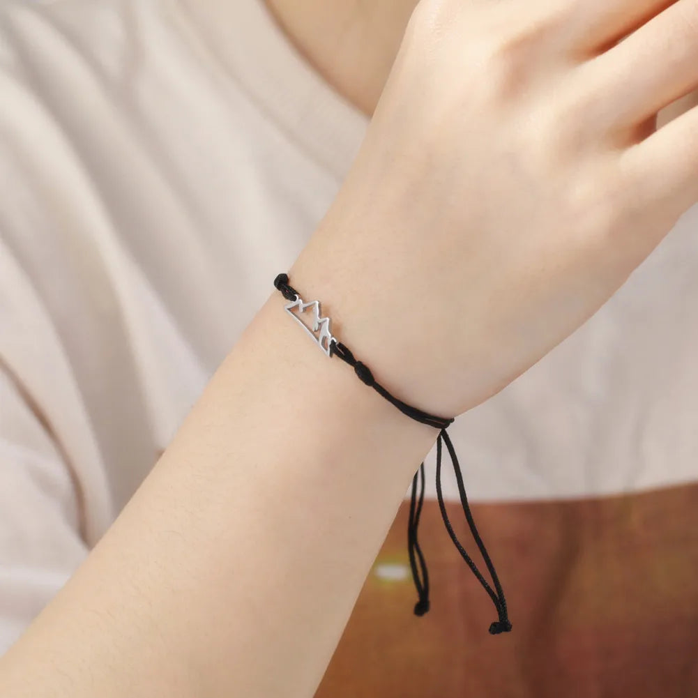 Bracelet with Rope and Mountain Pendant for Women or Men black