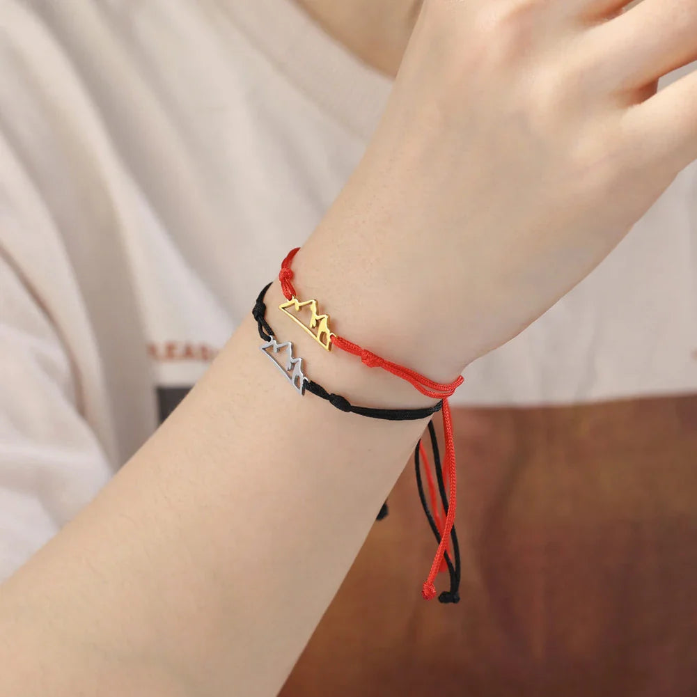 Bracelet with Rope and Mountain Pendant for Women or Men red