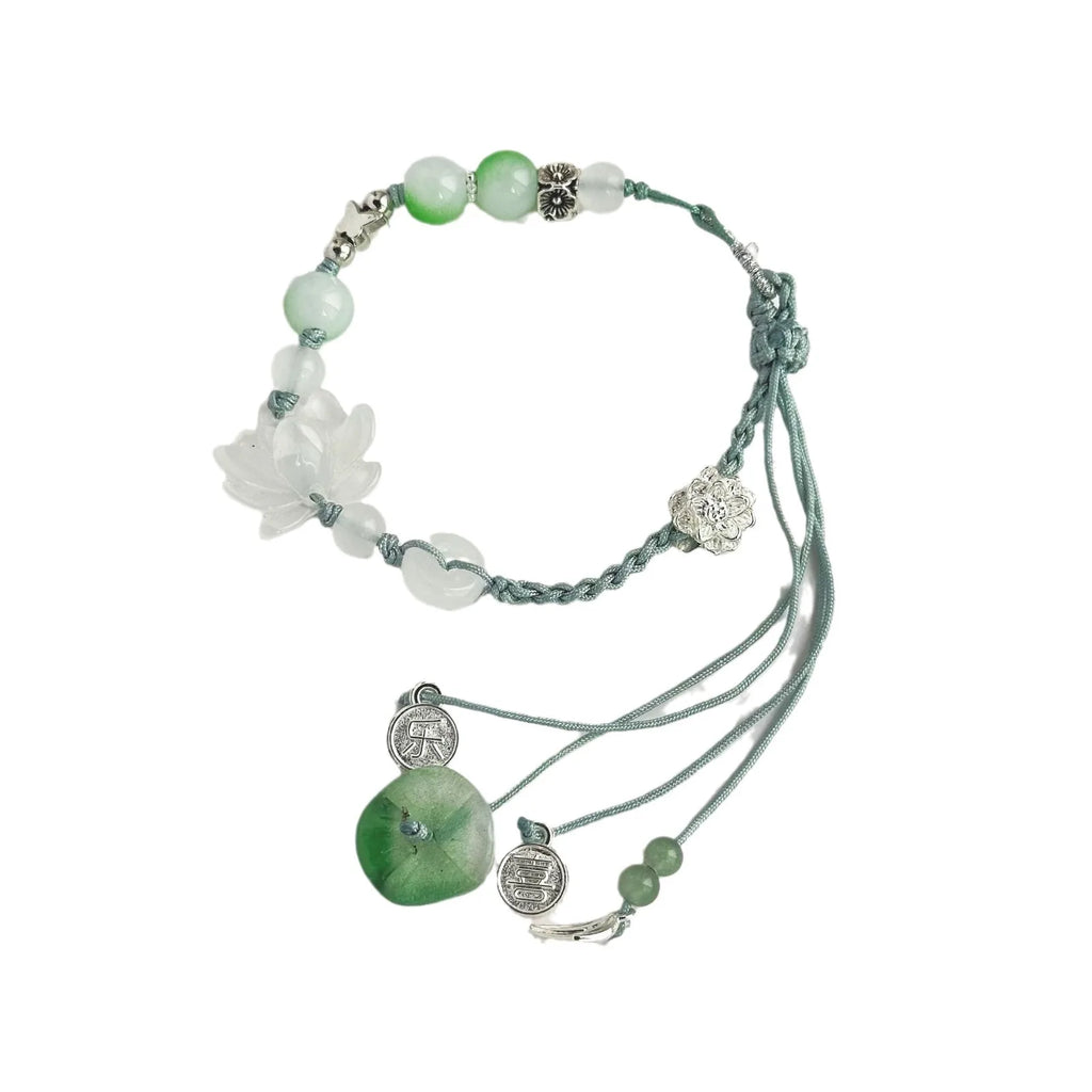 Cord Bracelet with Beads and Lotus Flower