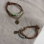 Rope Bracelet with Four-Leaf Clover and Green Beads