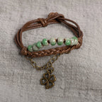 Rope Bracelet with Four-Leaf Clover and Green Beads