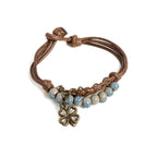 Rope Bracelet with Four-Leaf Clover and Blue Beads