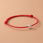 Rope Bracelet with White and Red 4-Leaf Clover