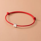 Rope Bracelet with White and Red 4-Leaf Clover