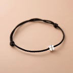 Rope Bracelet with White and Black 4-Leaf Clover