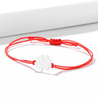Rope Bracelet with Red and Silver Lucky Four-Leaf Clover