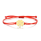 Rope Bracelet with Red and Gold Lucky Four-Leaf Clover