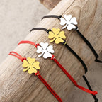 Rope Bracelet with Red and Gold Lucky Four-Leaf Clover