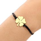 Rope Bracelet with Black and Gold Lucky Four-Leaf Clover