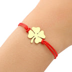 Rope Bracelet with Red and Gold Lucky Four-Leaf Clover