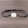 Rope Bracelet with Black and Silver Lucky Four-Leaf Clover
