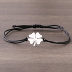 Rope Bracelet with Black and Silver Lucky Four-Leaf Clover
