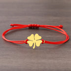 Rope Bracelet with Red and Gold Lucky Four-Leaf Clover