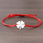 Rope Bracelet with Red and Silver Lucky Four-Leaf Clover