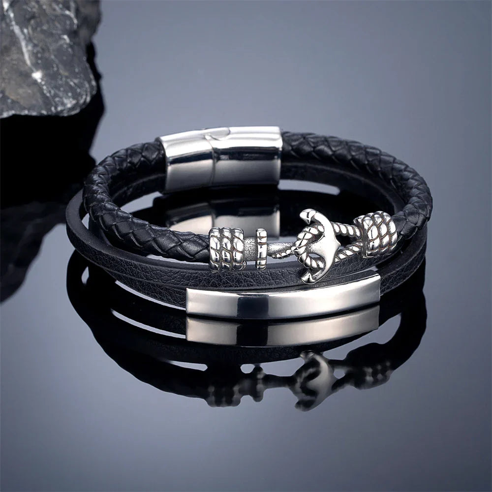 Triple black anchor bracelet