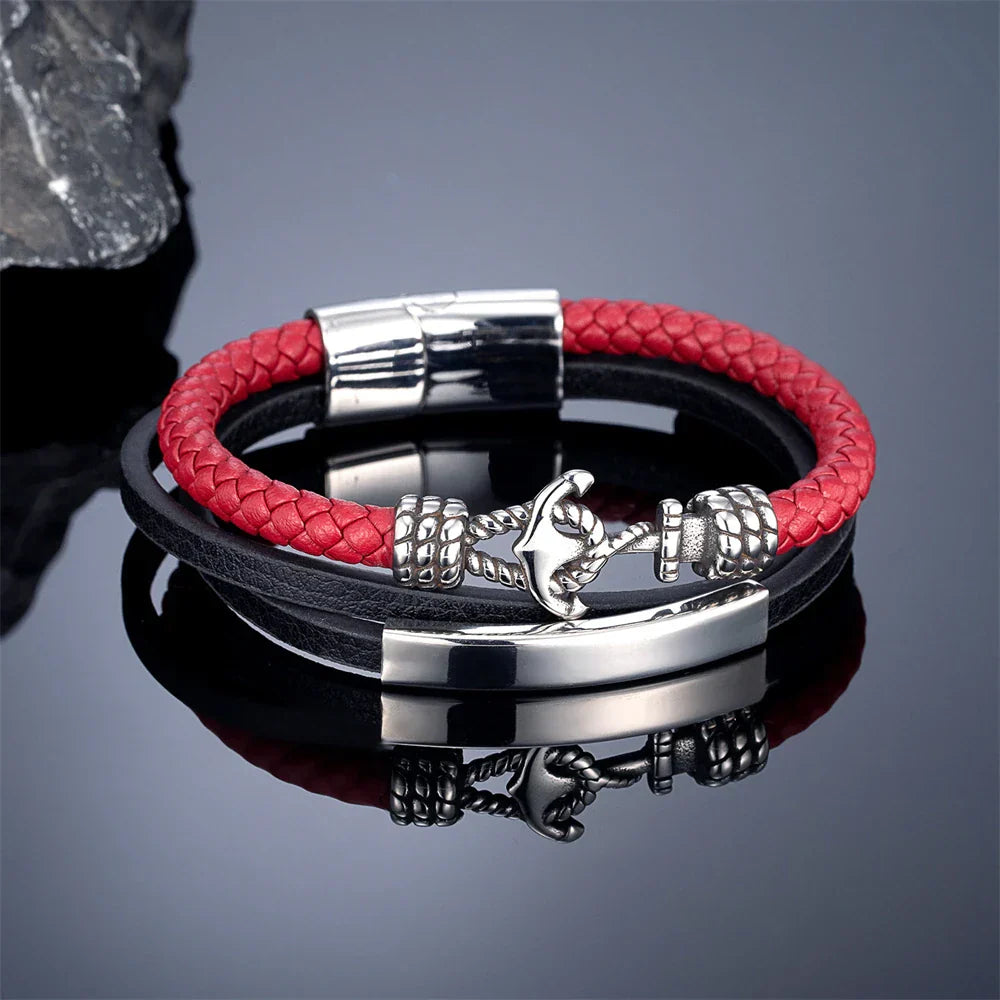 Triple red anchor bracelet