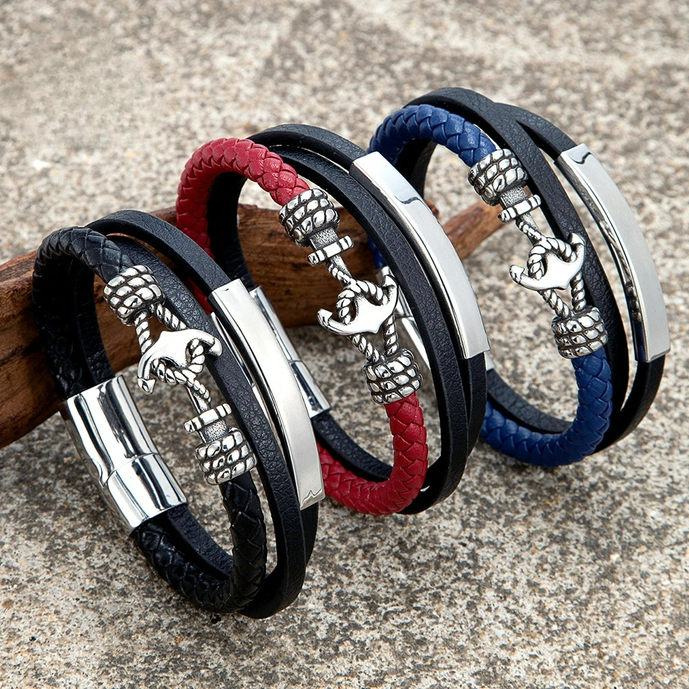 Triple red anchor bracelet