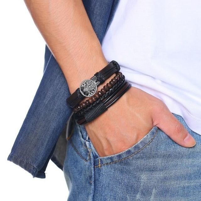 Leather Tree of Life Bracelet for Men