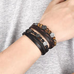 Tree of Life Leather Bracelet Beaded Men 