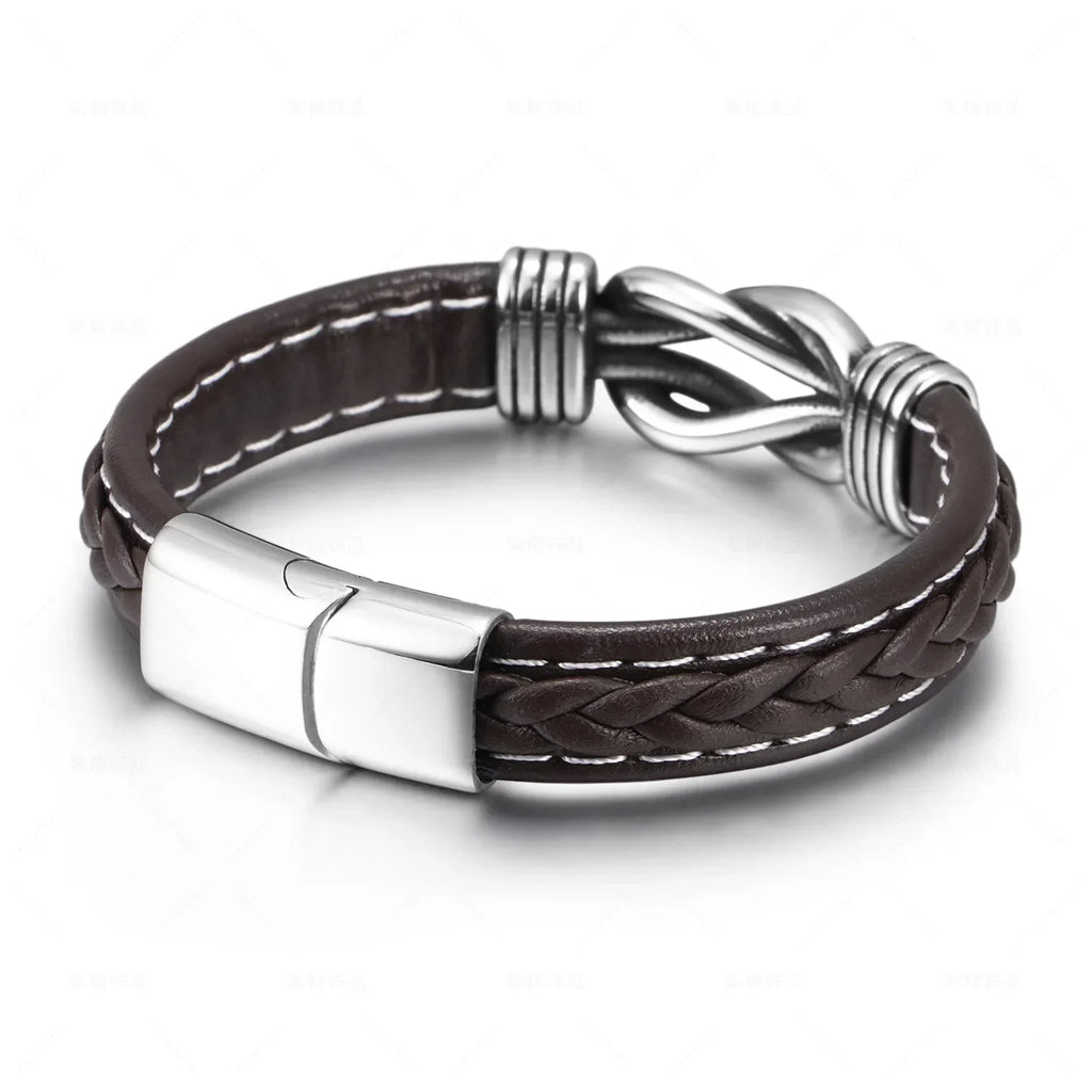 Leather bracelet with knot for men brown