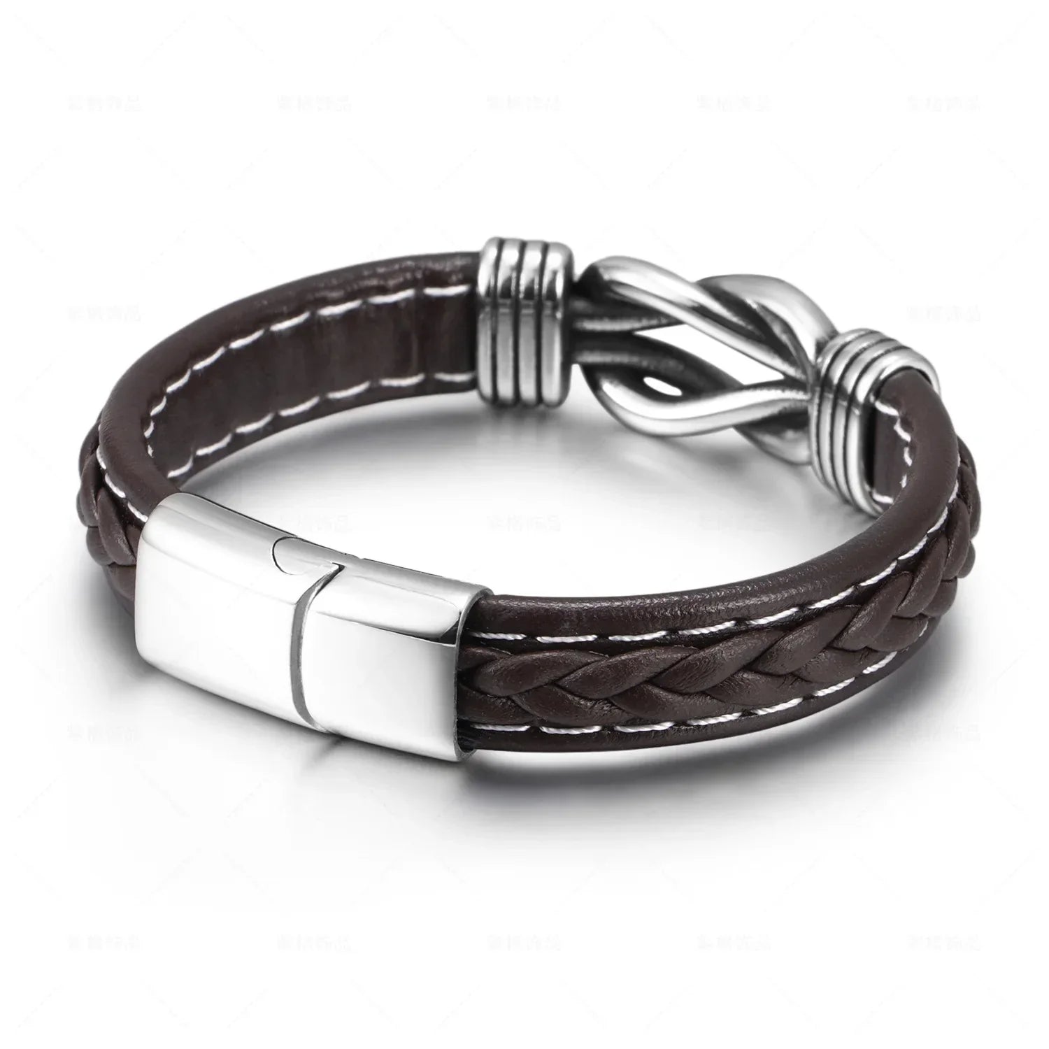 Leather bracelet with knot for men brown