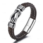Leather bracelet with knot for men brown