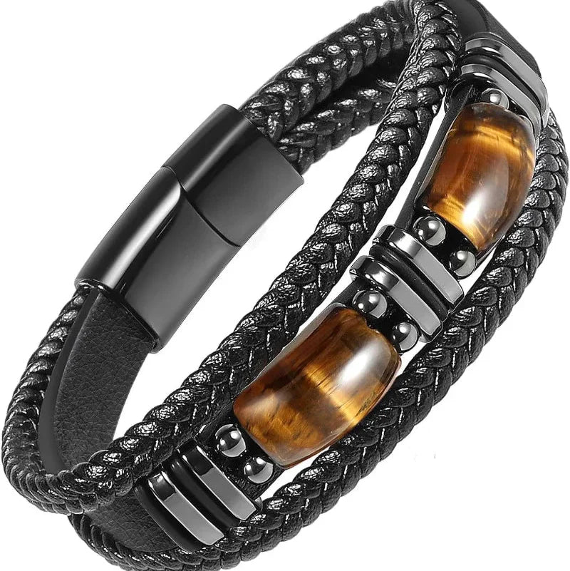 Leather and Tiger's Eye Stone Bracelet