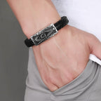 French Masonry Leather Curb Bracelet